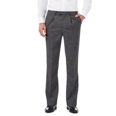 Hammond & Co. by Patrick Grant Big and tall grey textured pleated trousers with wool